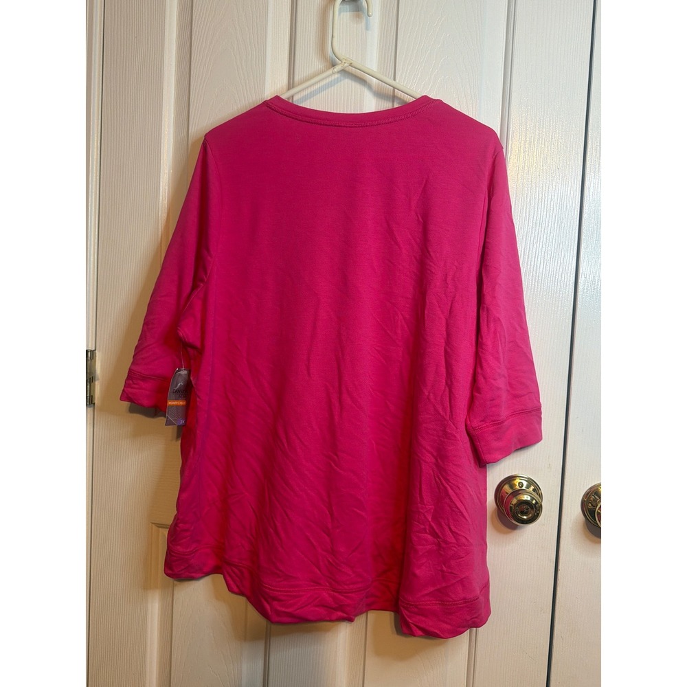 Danskin Now Pink Flame Athleisure Tunic V-Neck Kangaroo Pocket 2X new with tags - Picture 2 of 7